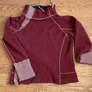 Prana Burgundy Cowl Neck Sweater with Striped Accents